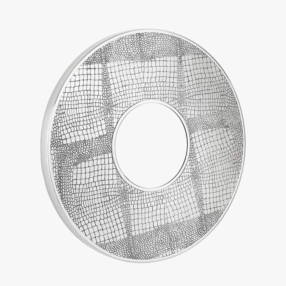 Vali Antique Silver Croc Effect Round Wall Mirror - Image 2