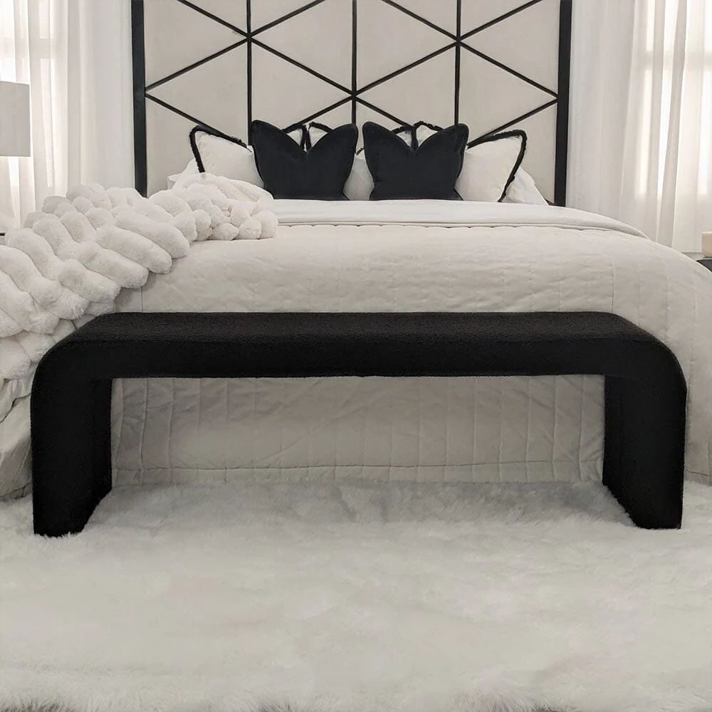 Valiona Black Boucle Curved Bench