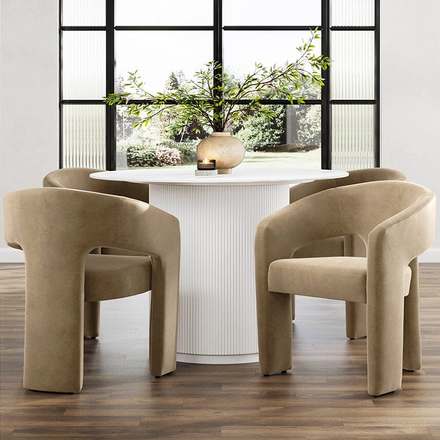 Valross Curved Back Taupe Velvet Accent Chair