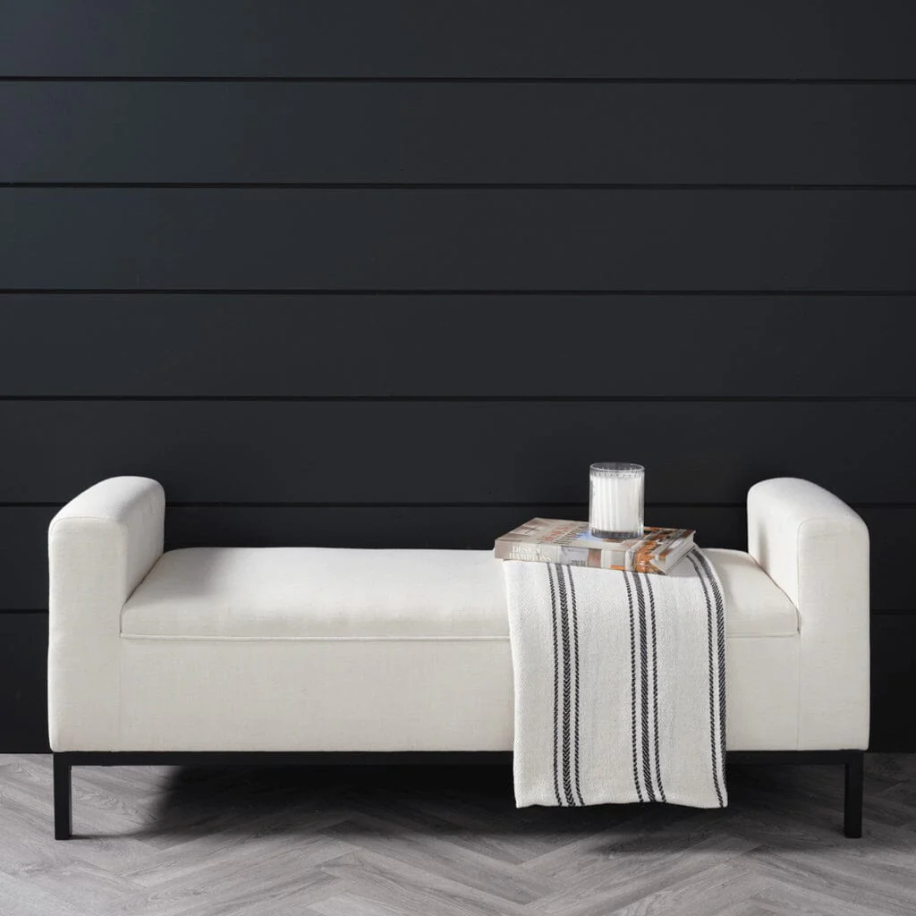 Vanessa Ivory Linen Blend Bench with Black Legs
