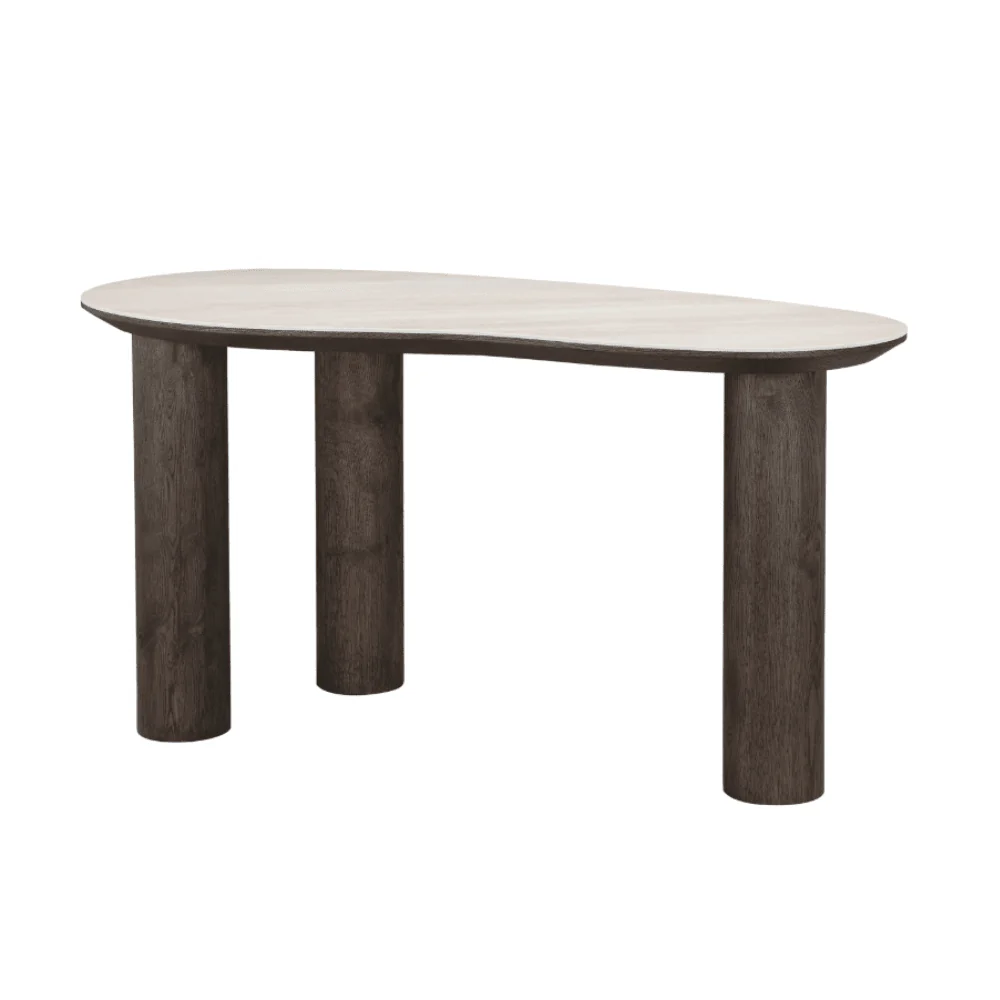 Verity Dark Brown Pebble Shaped Desk with Travertine Top - Image 2