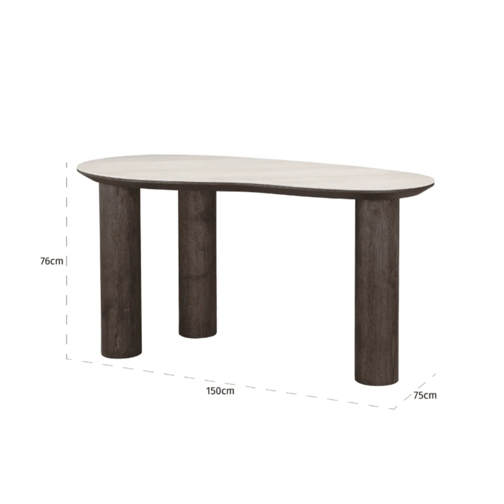 Verity Dark Brown Pebble Shaped Desk with Travertine Top - Image 4