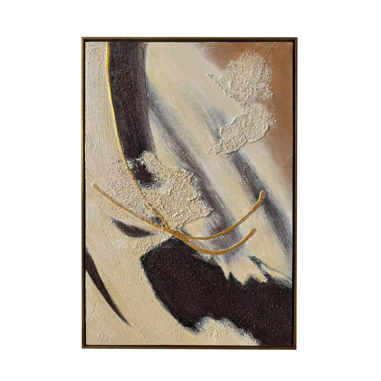 Verona Cream, Chocolate & Bronze Abstract Paint Brush Effect Textured Canvas Wall Art - Image 2
