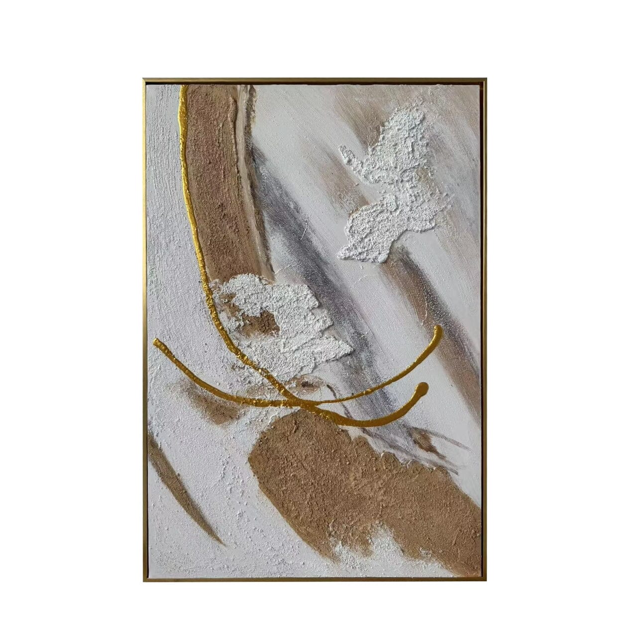 Verona Cream, Taupe & Gold Abstract Paint Brush Effect Textured Canvas Wall Art - Image 2