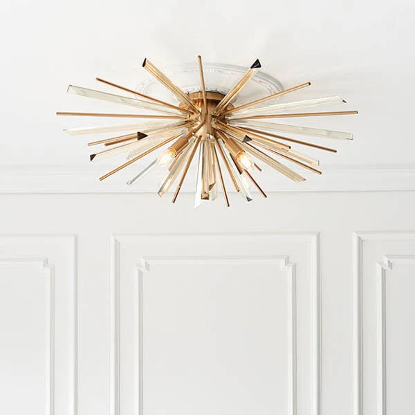 Verona Gold & Glass Sunburst Flush Ceiling Light - Image 3