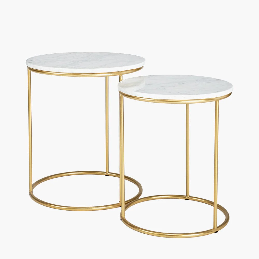 Verona White & Gold Round Set of 2 Side Tables - Image 2