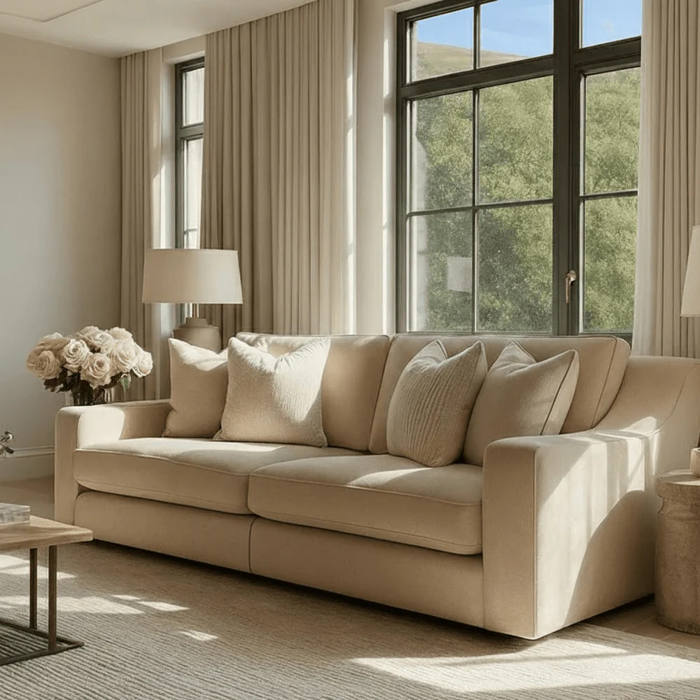 Victoria Beige Textured 4 Seater Sofa