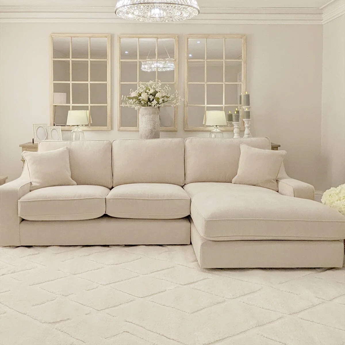 Victoria Beige Textured Medium Right Hand Facing Chaise End Sofa
