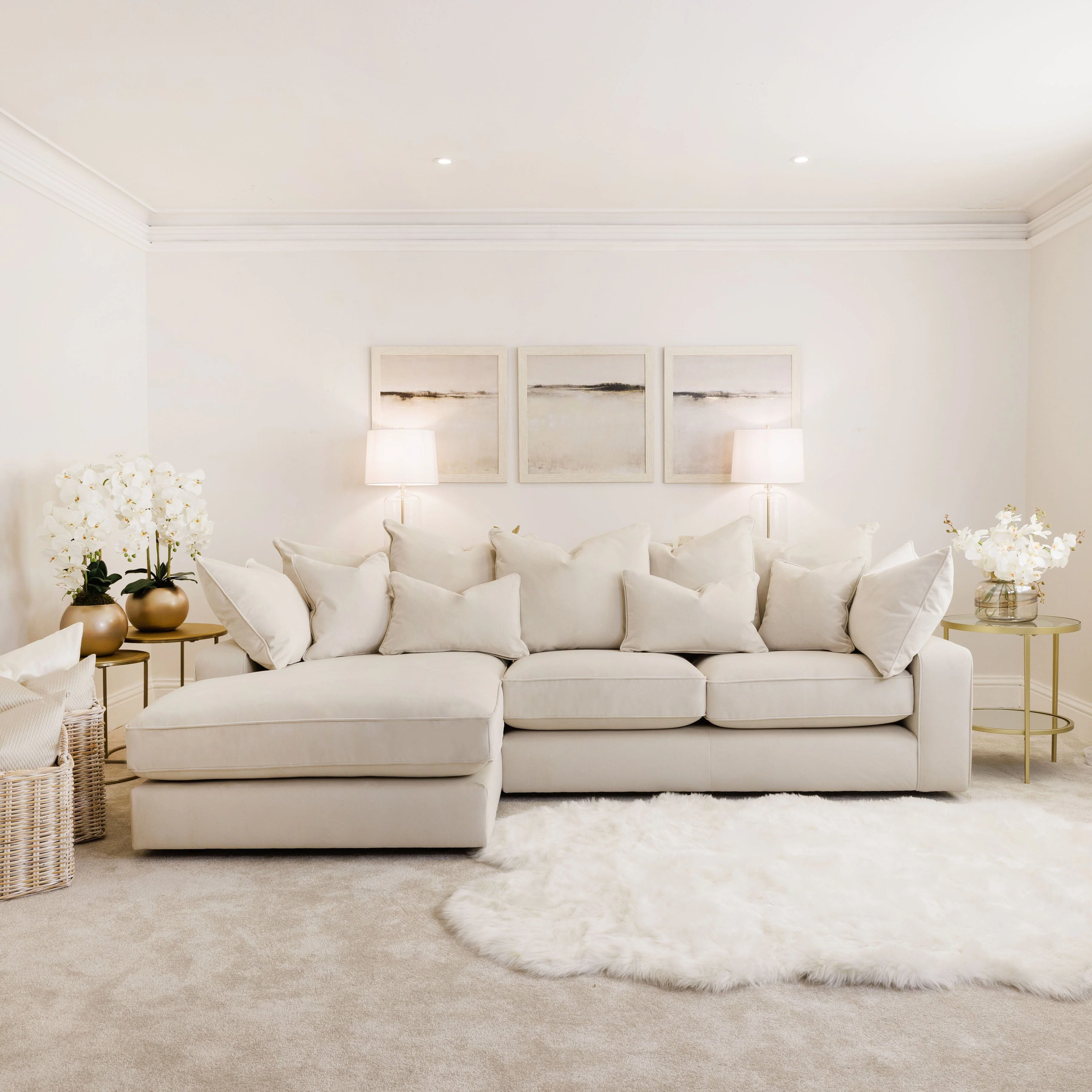 Victoria Cream Velvet Pillow Back Sofa Range