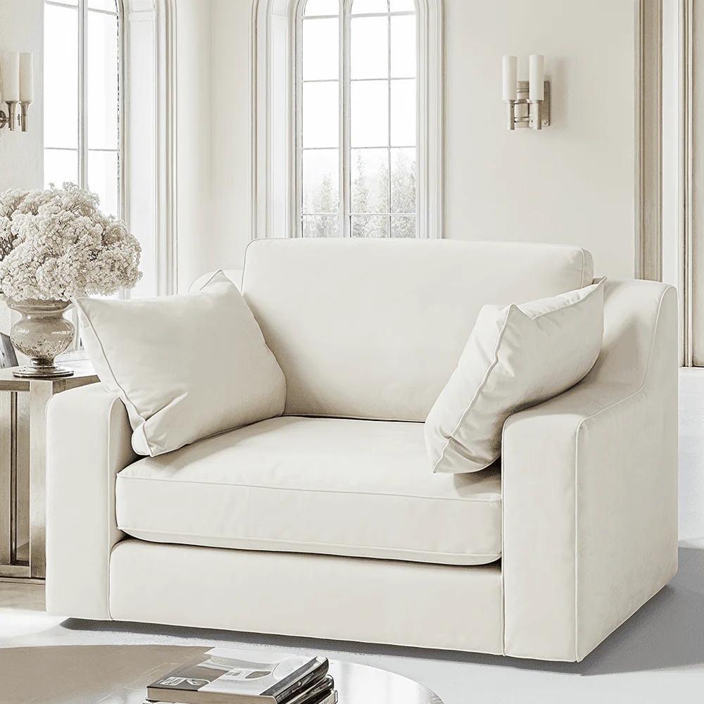 Victoria Cream Velvet Pillow Back Sofa Range - Image 10