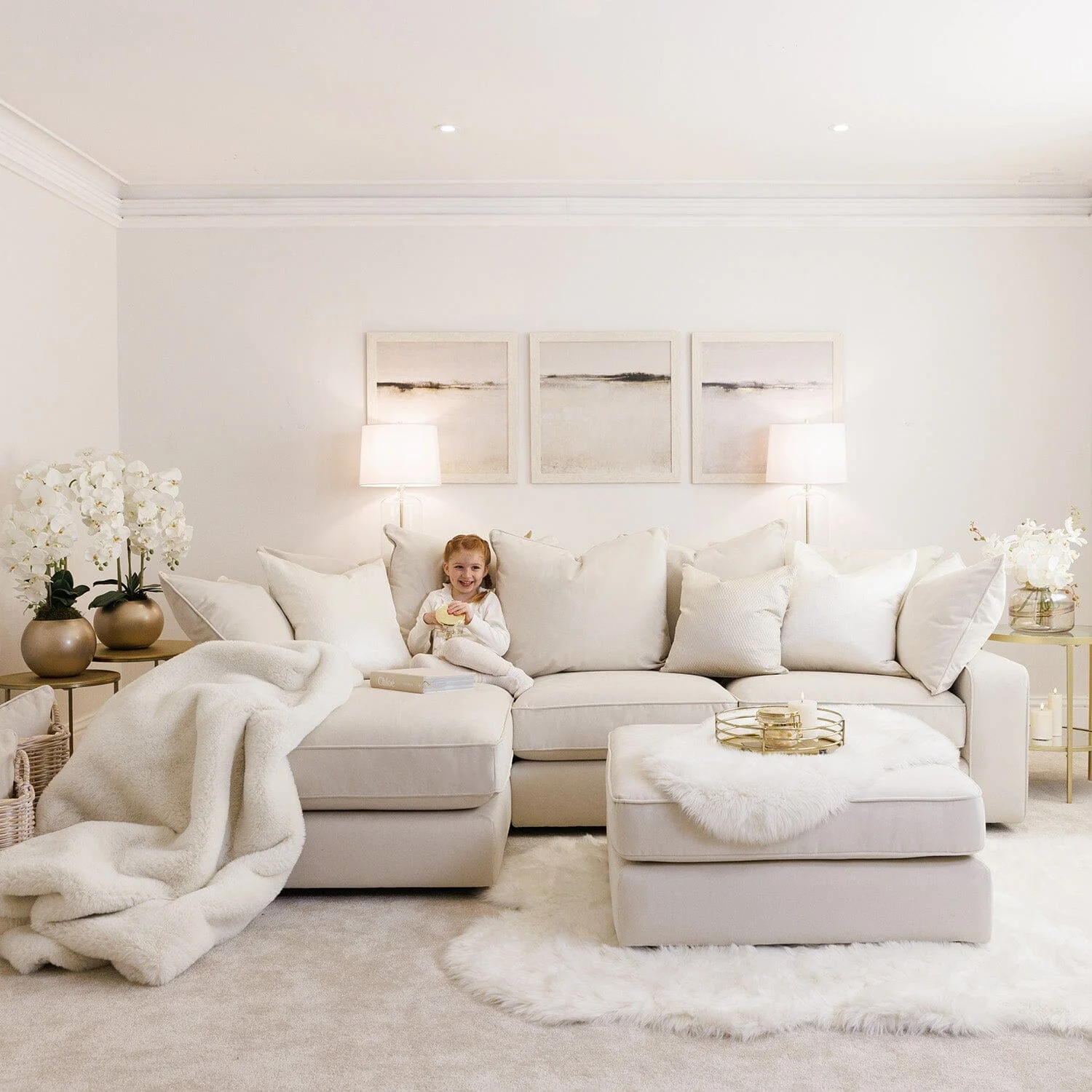 Victoria Cream Velvet Pillow Back Sofa Range - Image 2