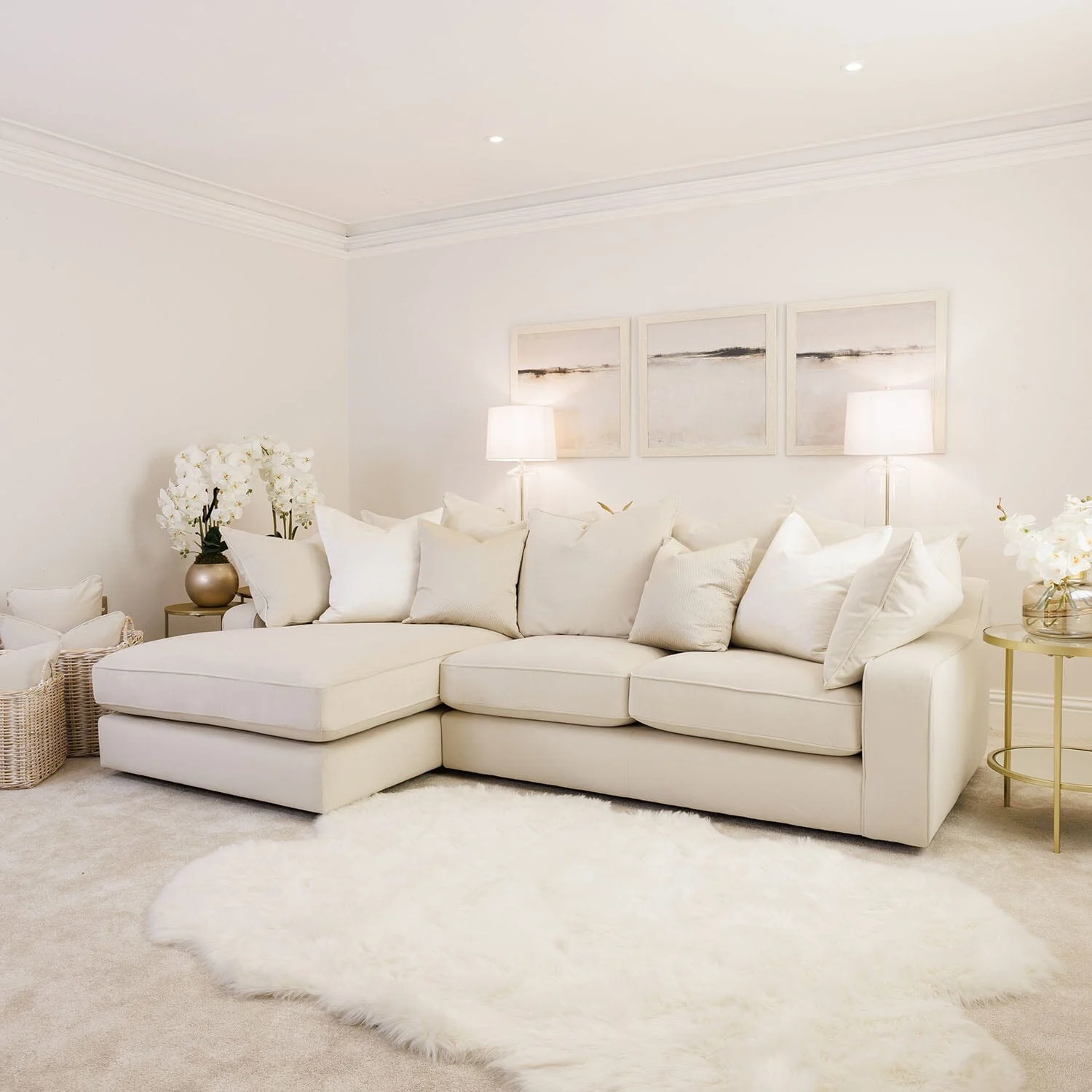 Victoria Cream Velvet Pillow Back Sofa Range - Image 3