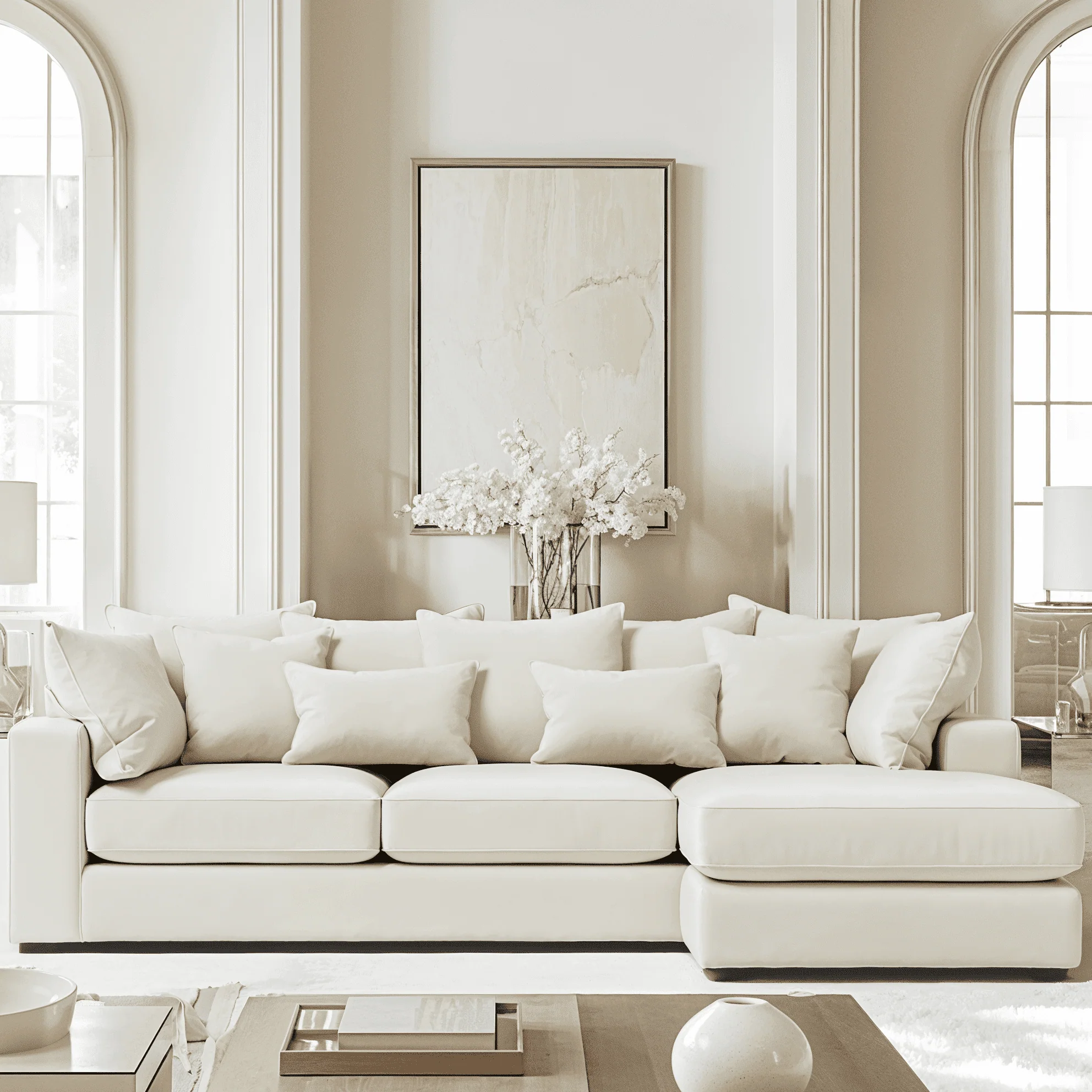 Victoria Cream Velvet Pillow Back Sofa Range - Image 7