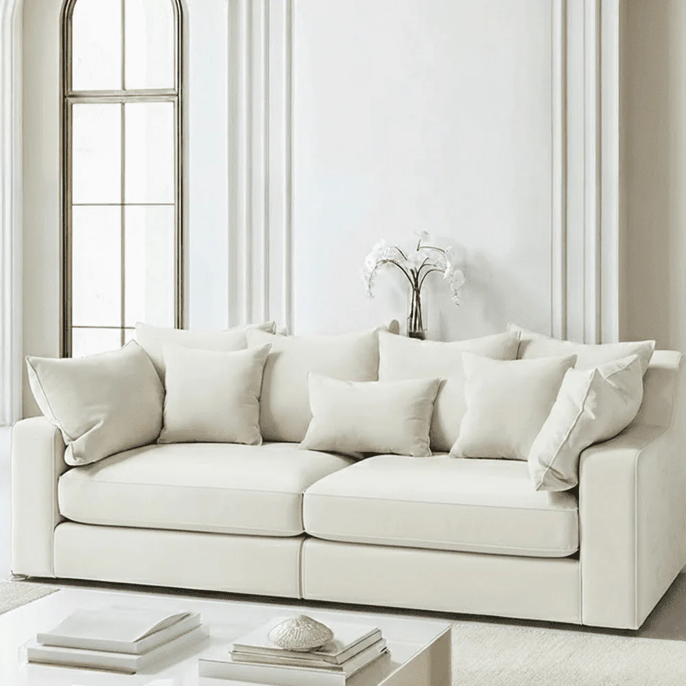 Victoria Cream Velvet Pillow Back Sofa Range - Image 8