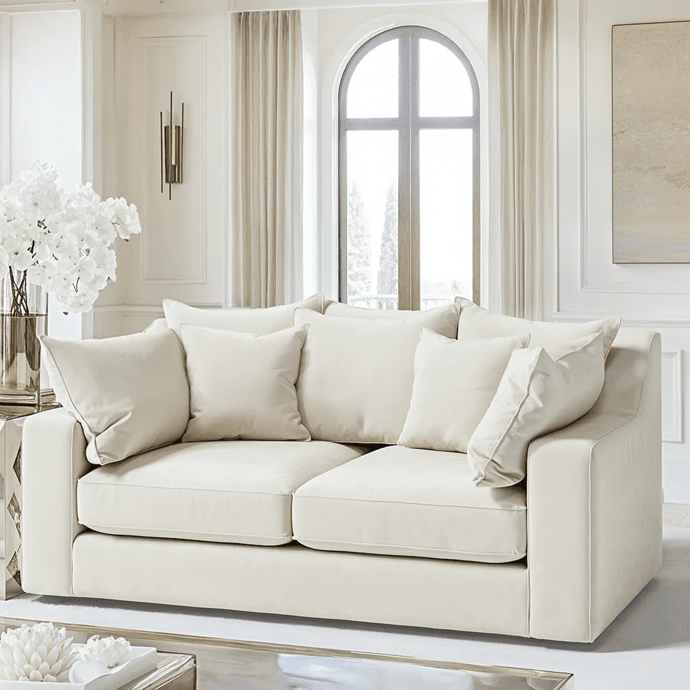 Victoria Cream Velvet Pillow Back Sofa Range - Image 9