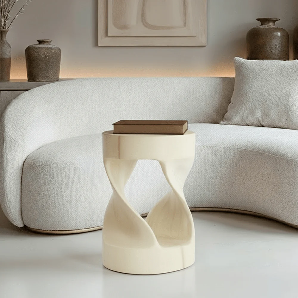 Vita Cream Light Wash Wood Twisted Side Table