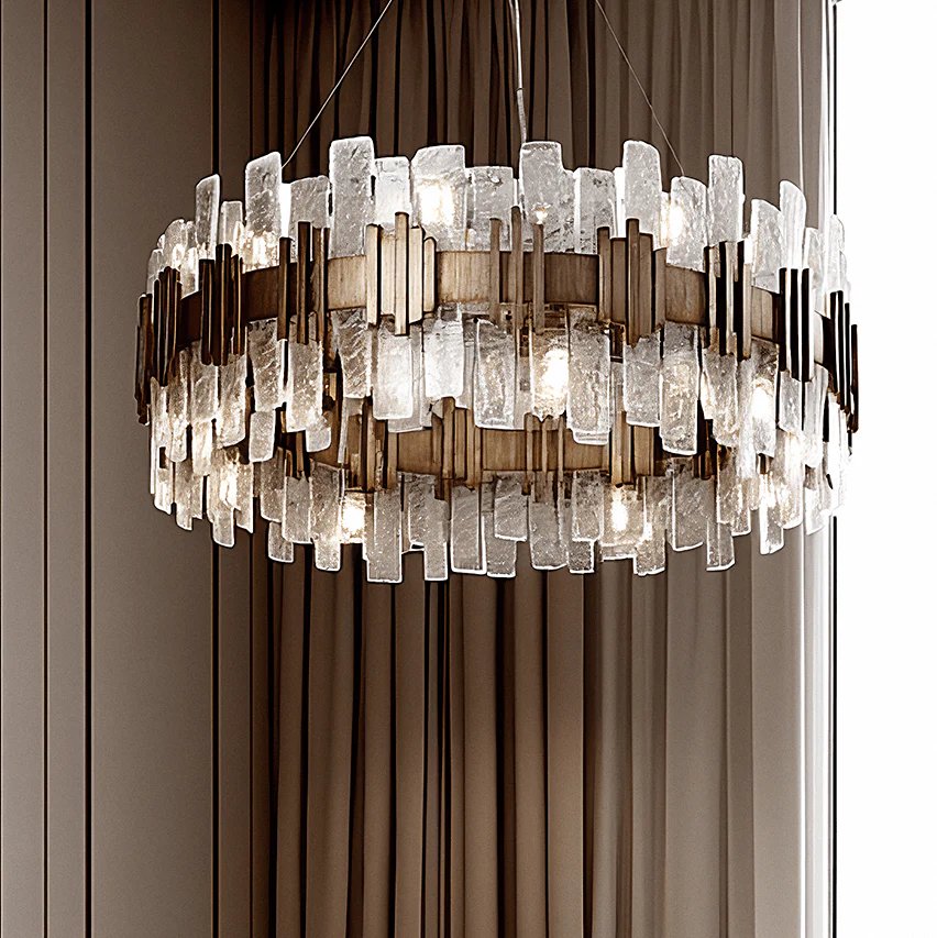 Vivia Antique Gold & Textured Glass Chandelier