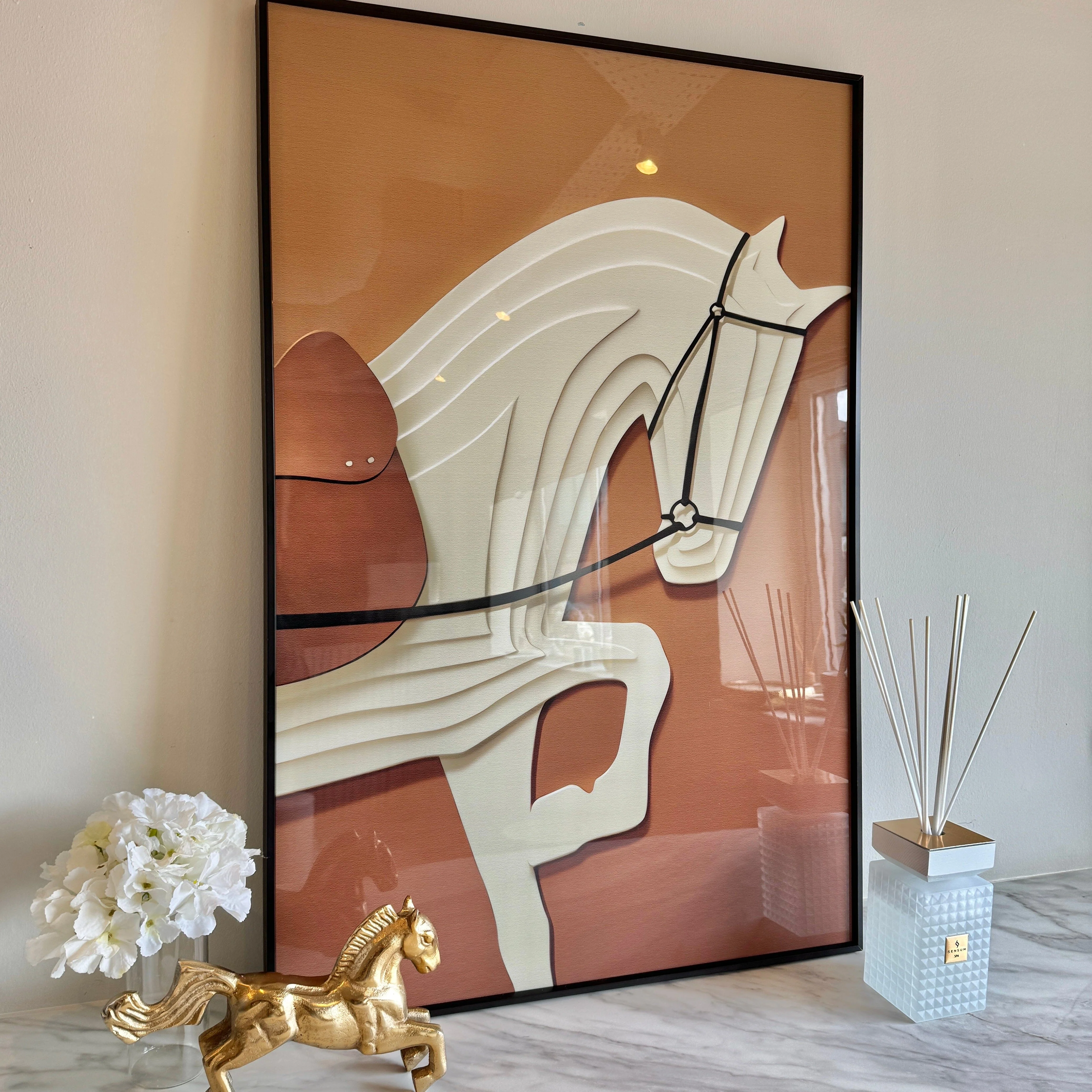 Vivienne Rust 3D Effect Horse Print Framed Wall Art - 60x90cm - Image 3