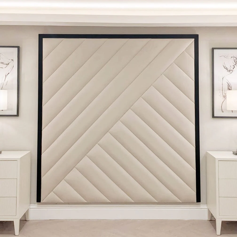 Westminster Cream & Black Premium Abstract Velvet Wall Mounted Headboard - Image 3