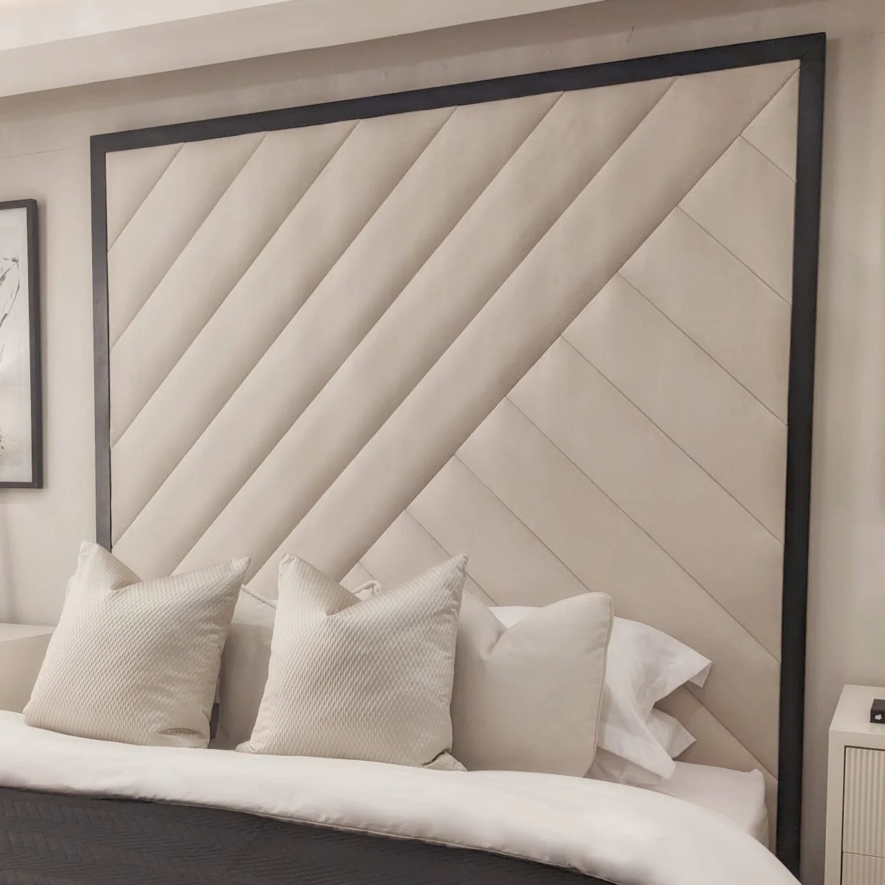 Westminster Cream & Black Premium Abstract Velvet Wall Mounted Headboard - Image 4