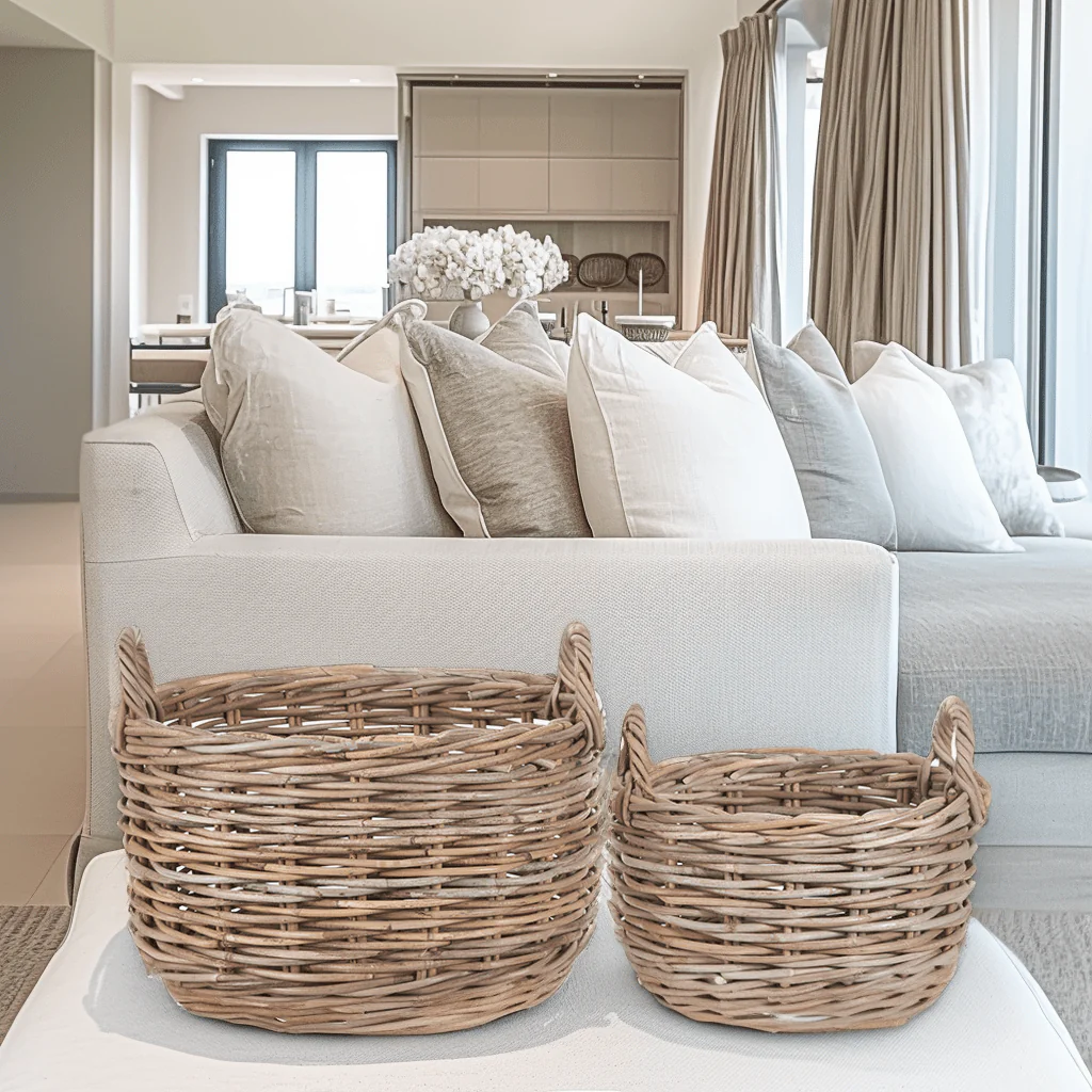 Whinnie Grey Set of 2 Oval Wicker Baskets