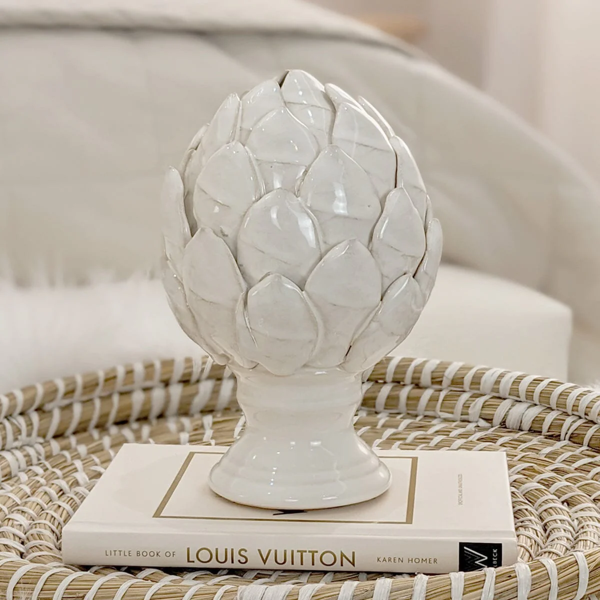 White Ceramic Decorative Standing Artichoke Ornament - Image 3