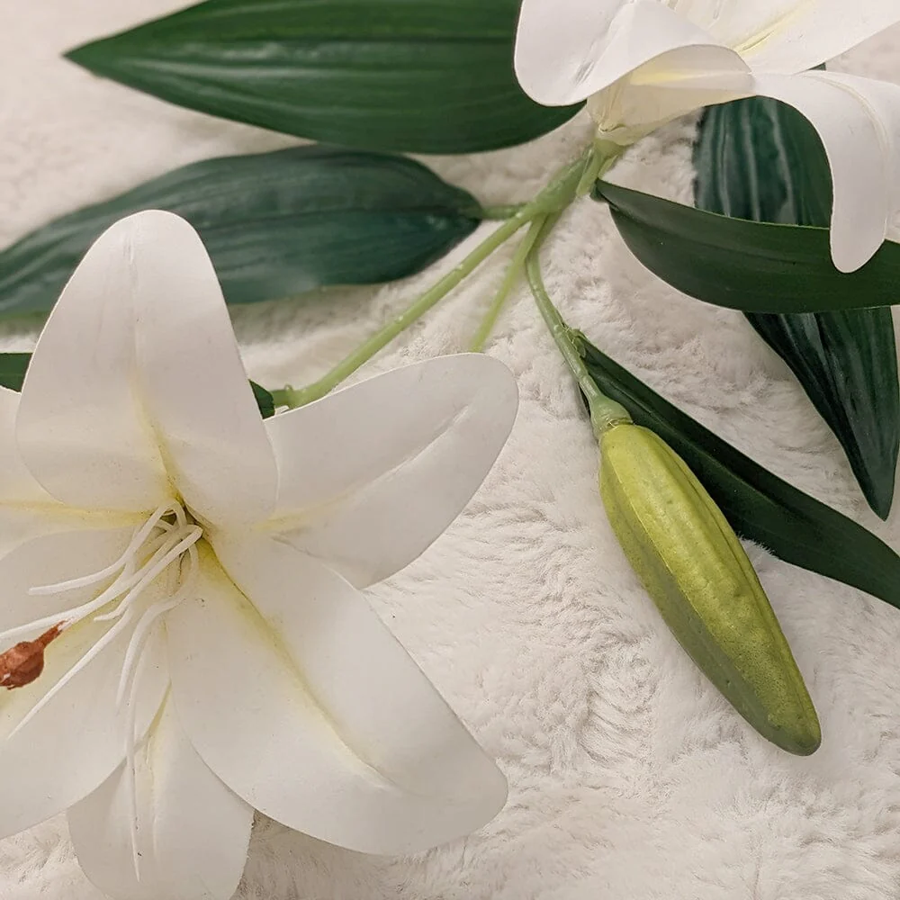 White Faux Lily Single Stem Flower - Image 2