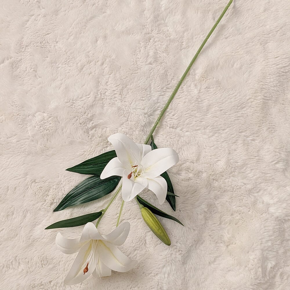 White Faux Lily Single Stem Flower - Image 3