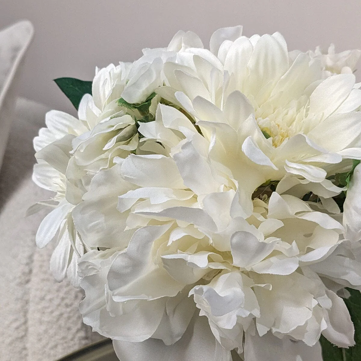 White Faux Peony & Gerbera Florals in Vase - Image 3