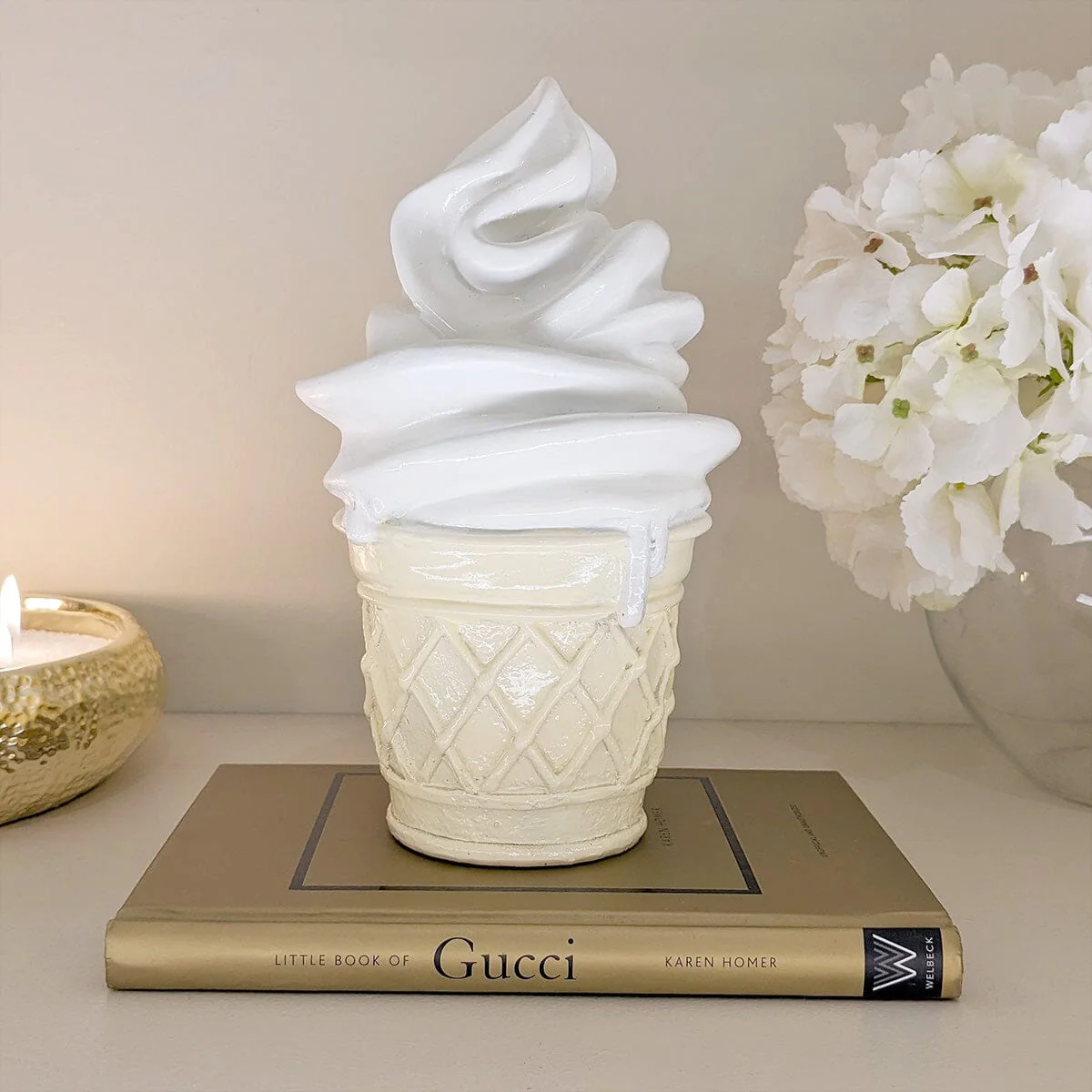 White Ice Cream Cone Decorative Sculpture - Image 2