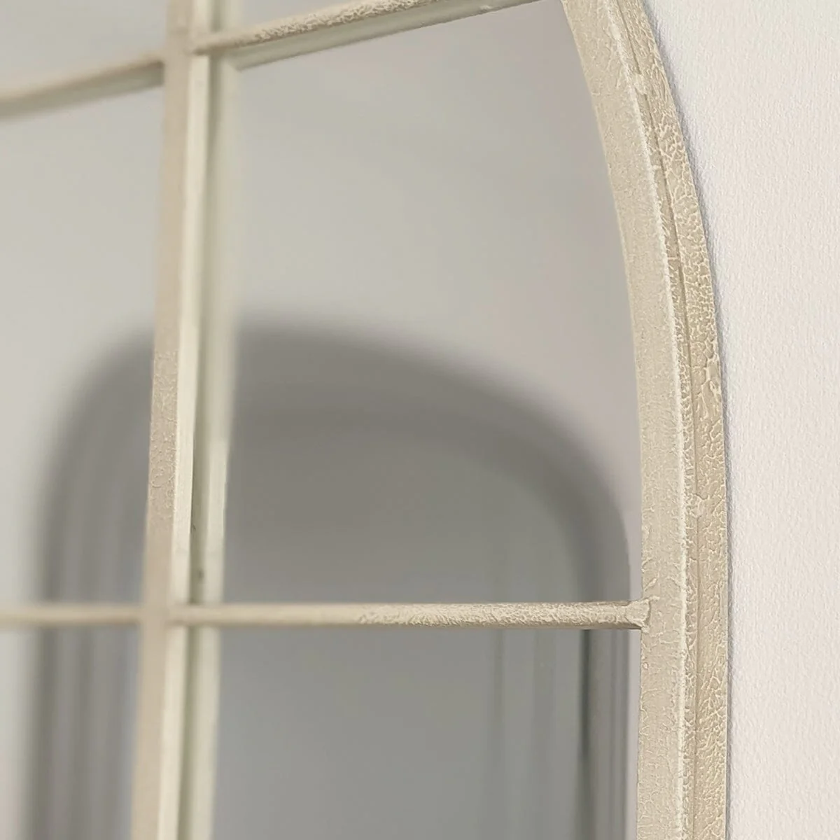 Woburn Whitewashed Wooden Arched Top Window Mirror - Image 2