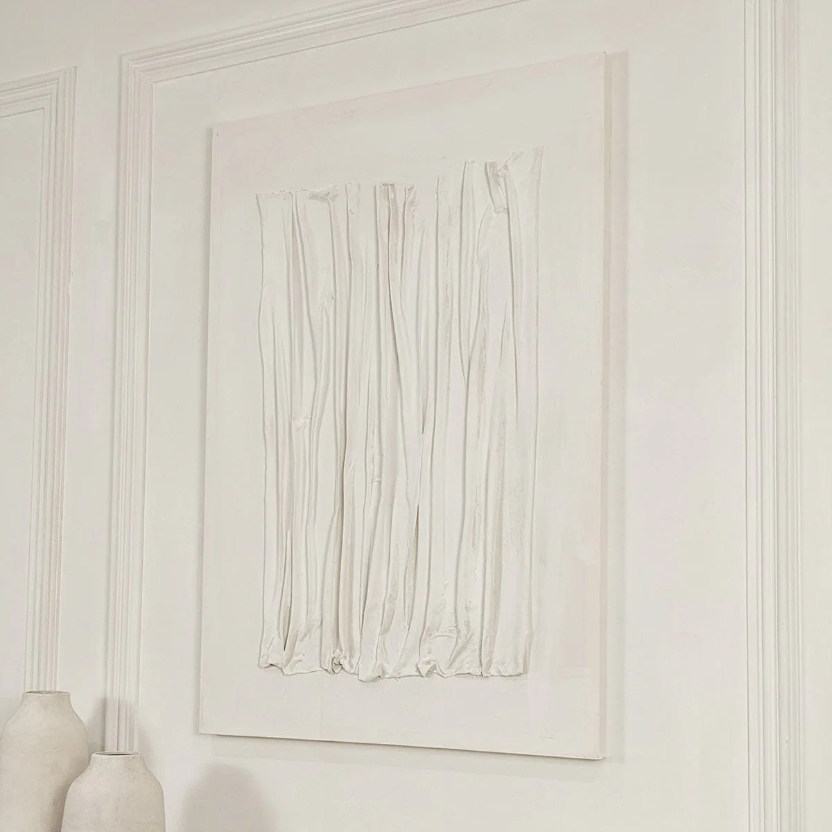 Wren White Textured Abstract Lines Canvas Wall Art - Image 2