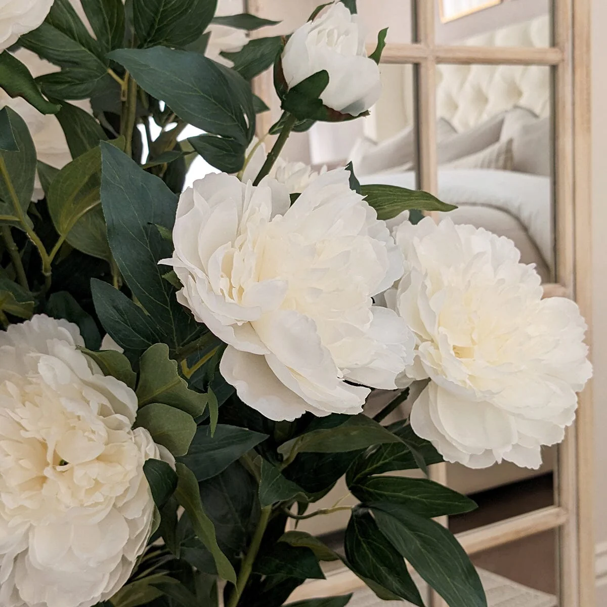 XL White Faux Peony Bush Potted Plant - Image 2