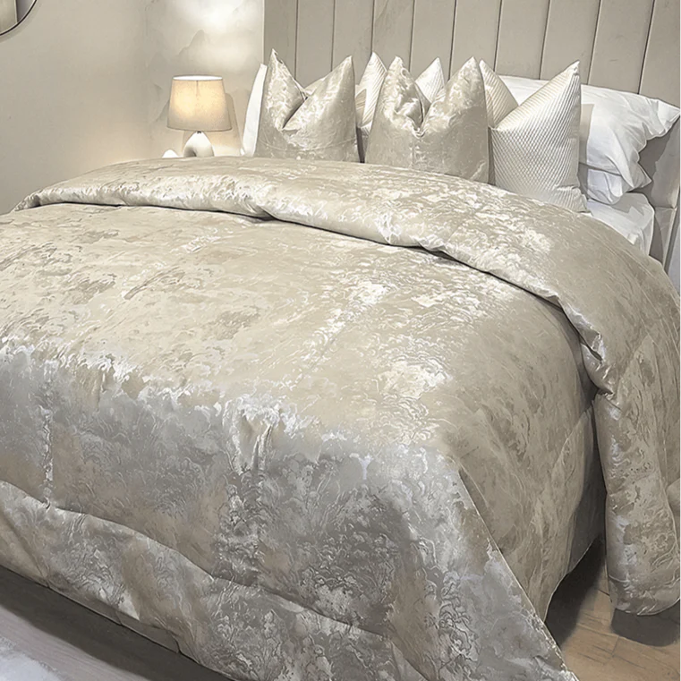 Yasmin Gold & Cream Metallic Cloud Print Bedspread