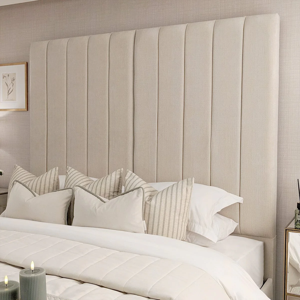 Zana Beige Textured Luxury Panelled Bed - Image 2