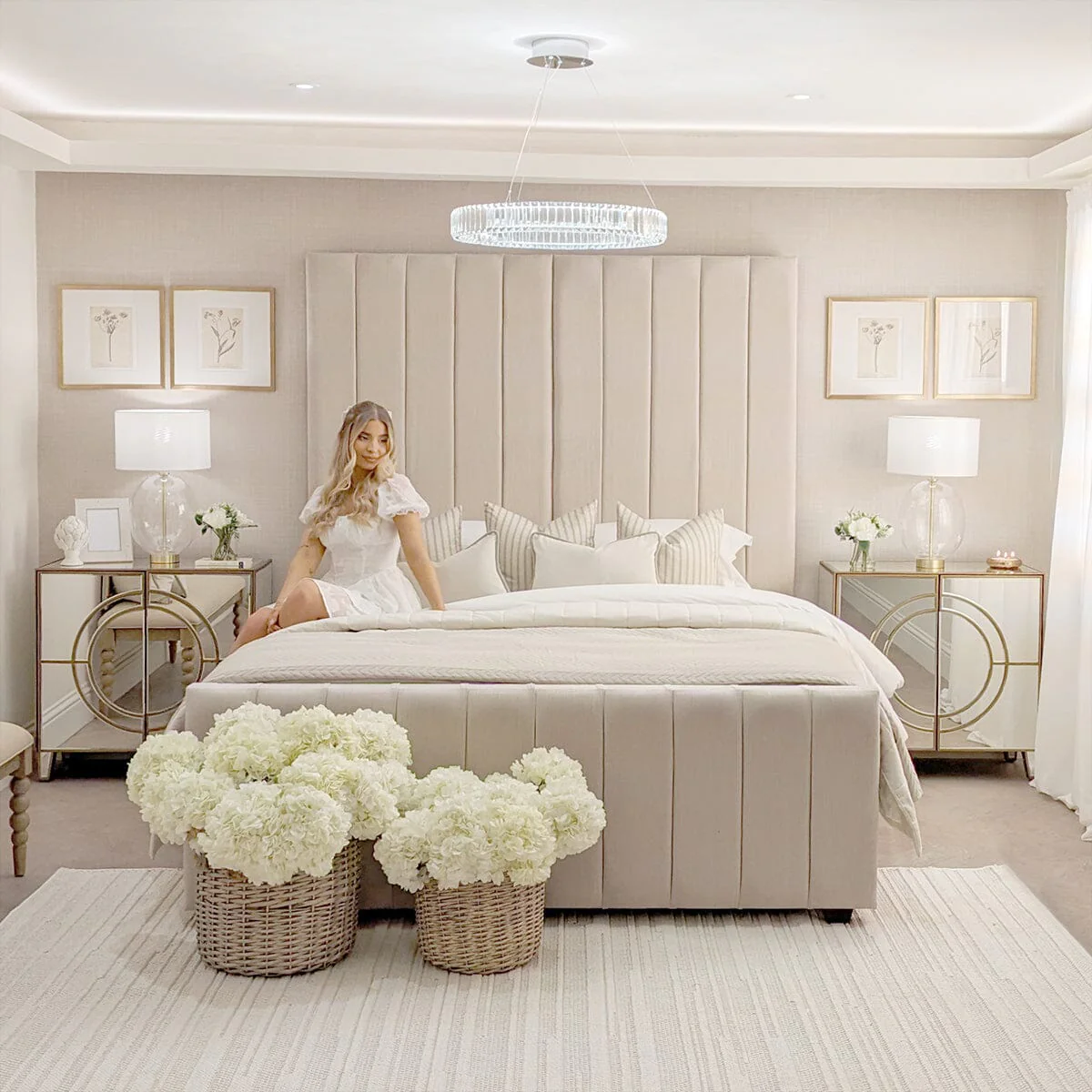 Zana Beige Textured Luxury Panelled Bed - Image 3
