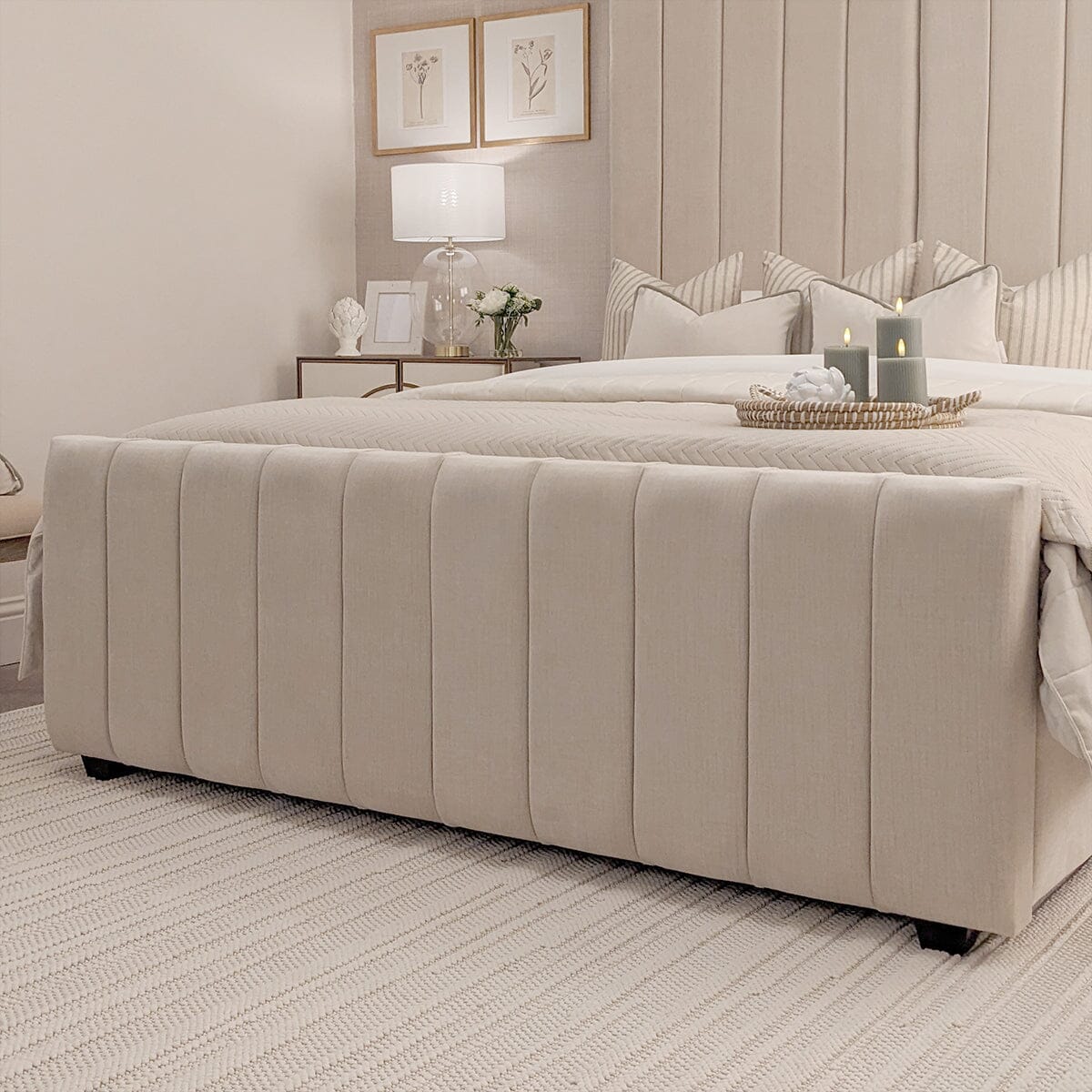 Zana Beige Textured Luxury Panelled Bed - Image 4
