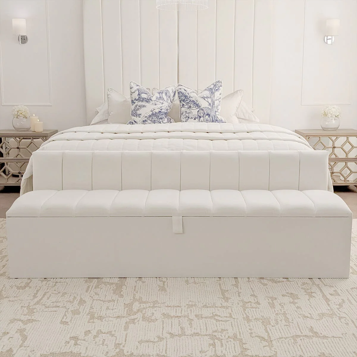 Zana Porcelain White Panelled Ottoman Box - Image 2