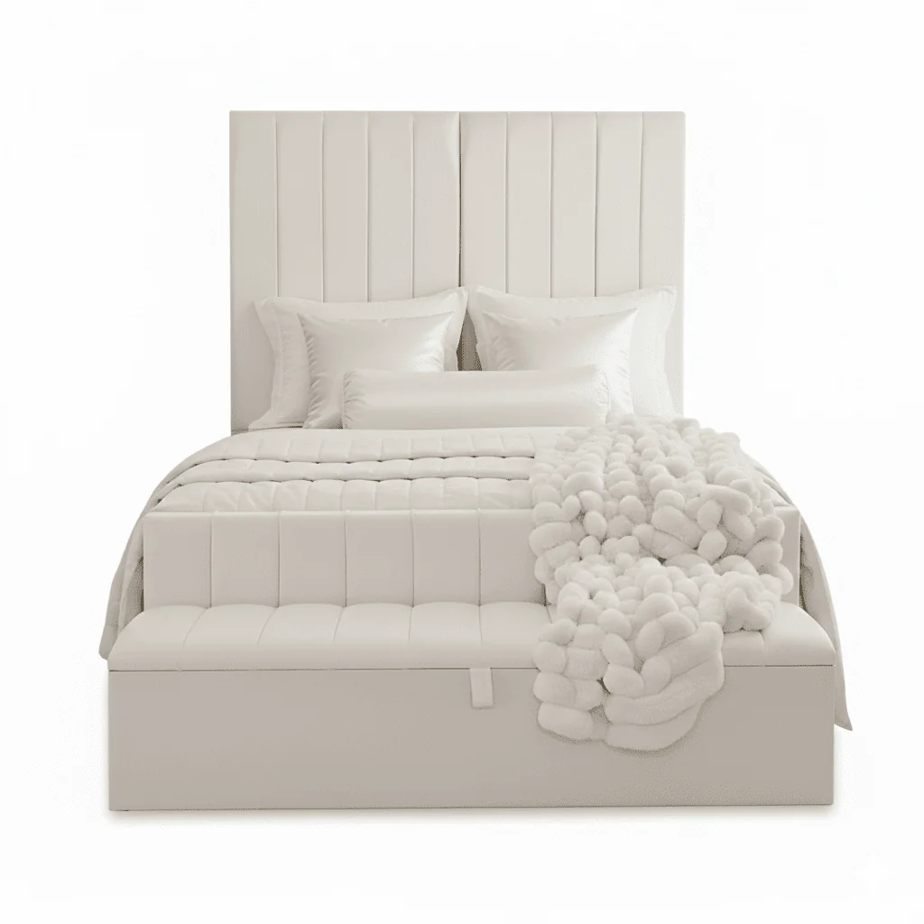 Zana Porcelain White Velvet Luxury Panelled Bed - Image 2