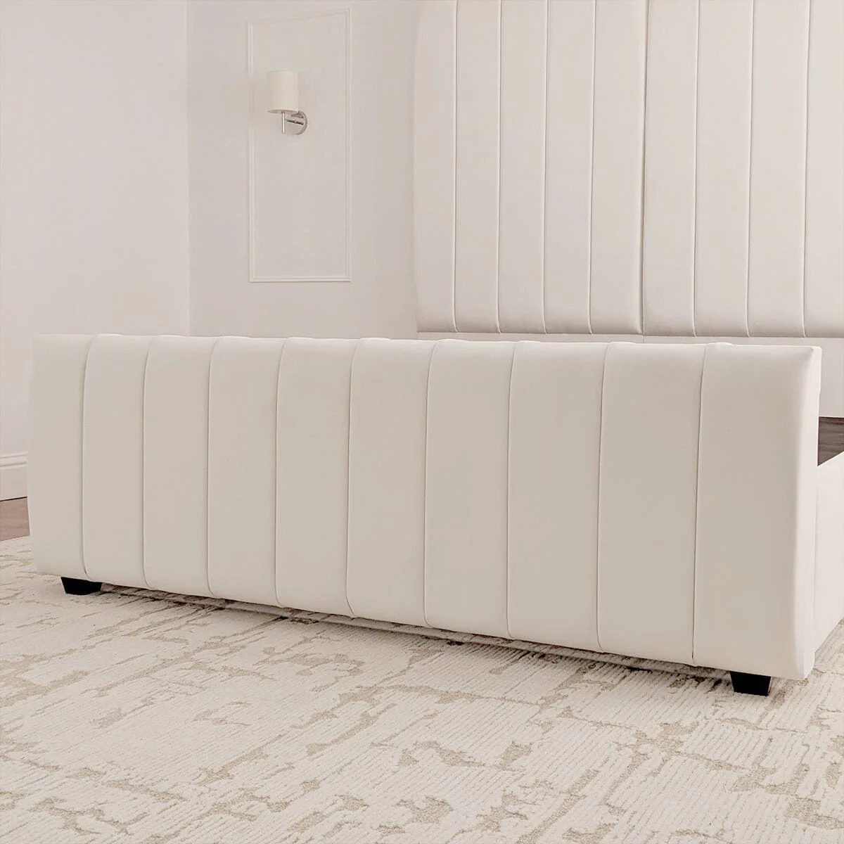 Zana Porcelain White Velvet Luxury Panelled Bed - Image 7