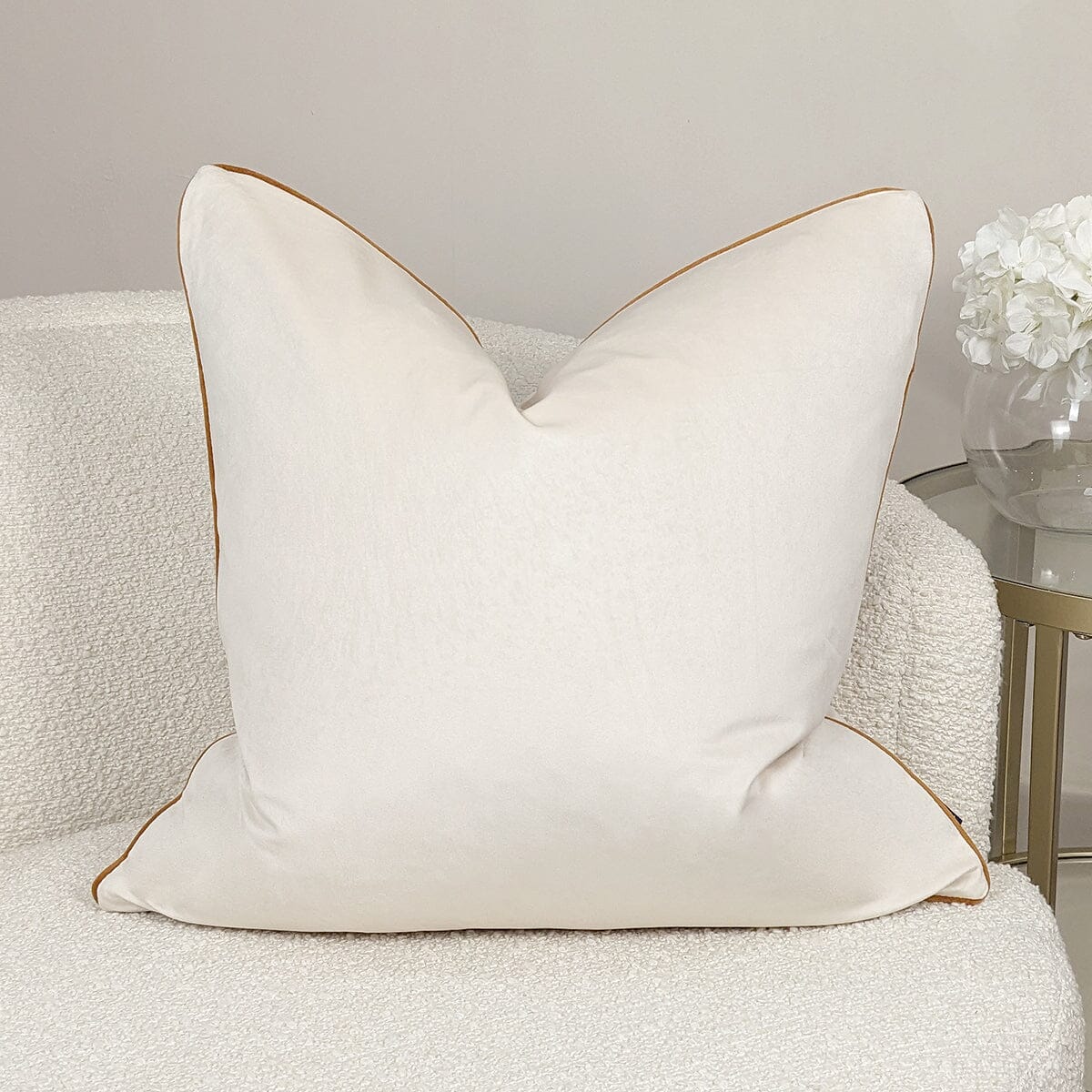 Zara Ecru Velvet Cushion with Rust Piping - 55x55cm
