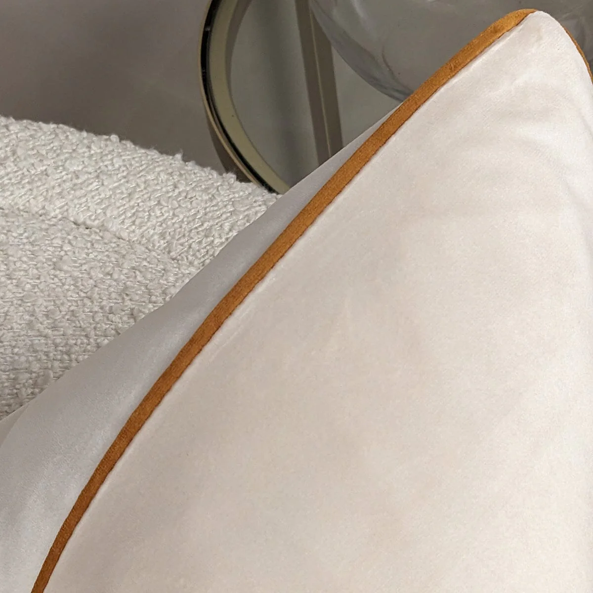 Zara Ecru Velvet Cushion with Rust Piping - 55x55cm - Image 2