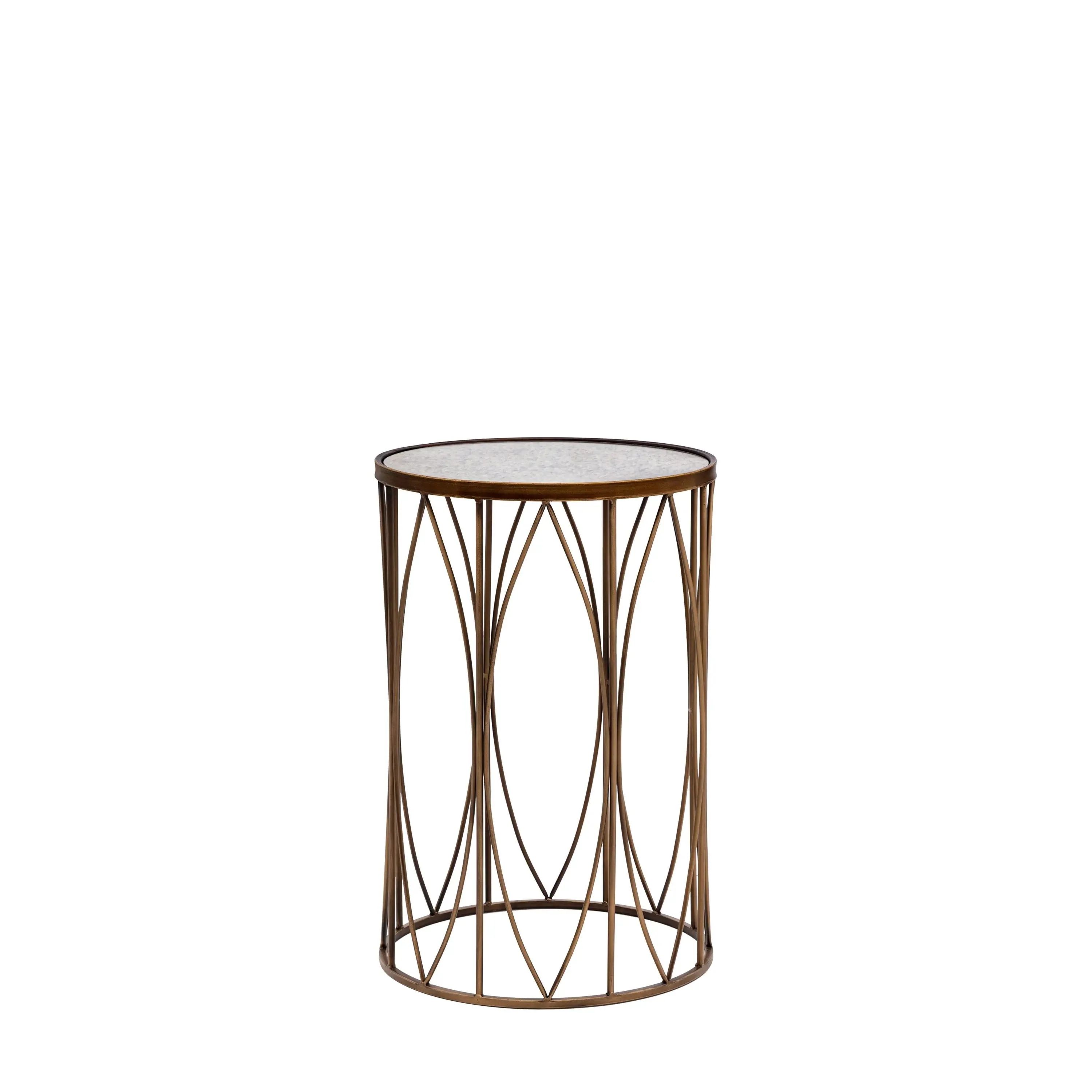 Zariah Gold Metal Side Table with Antique Glass Top - Image 2