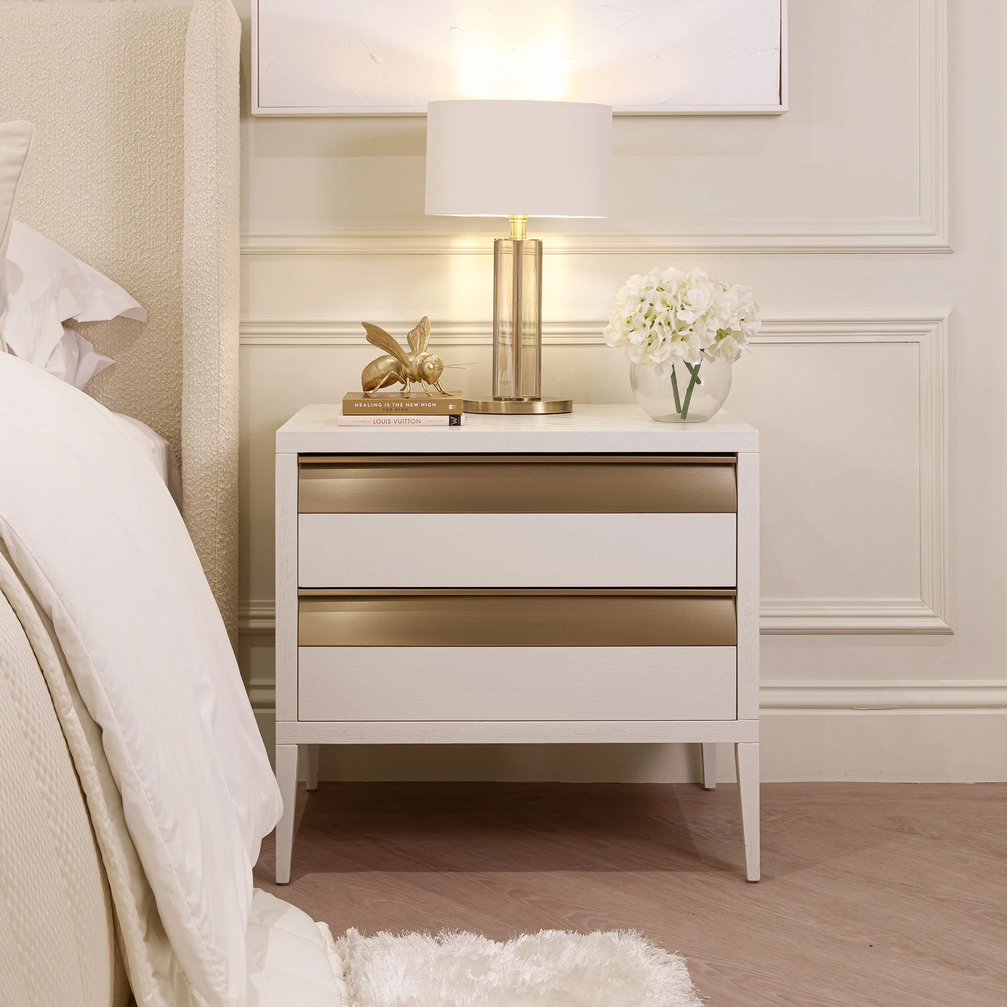 Zayd White & Bronze Premium Large Bedside Table - Image 2