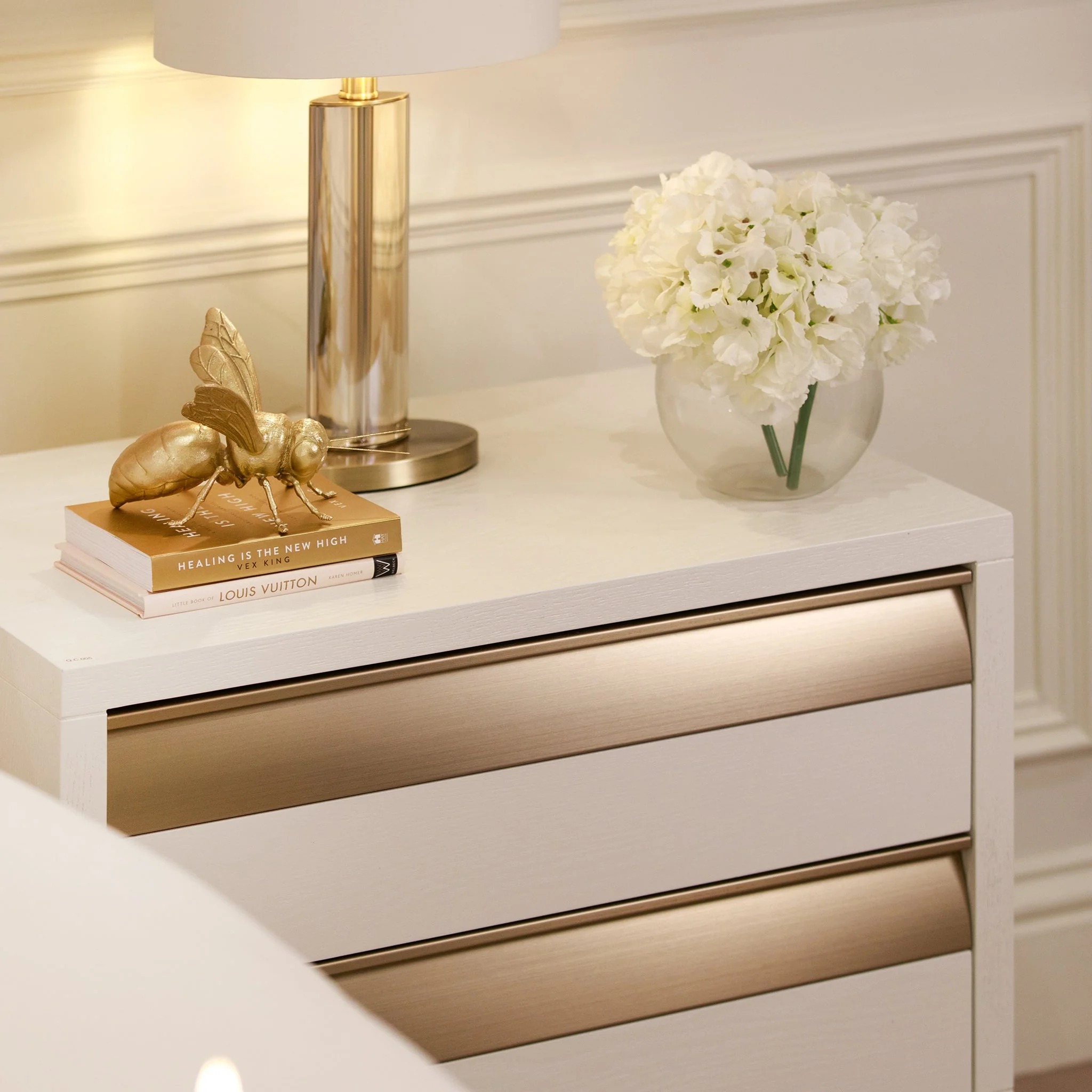 Zayd White & Bronze Premium Large Bedside Table - Image 3