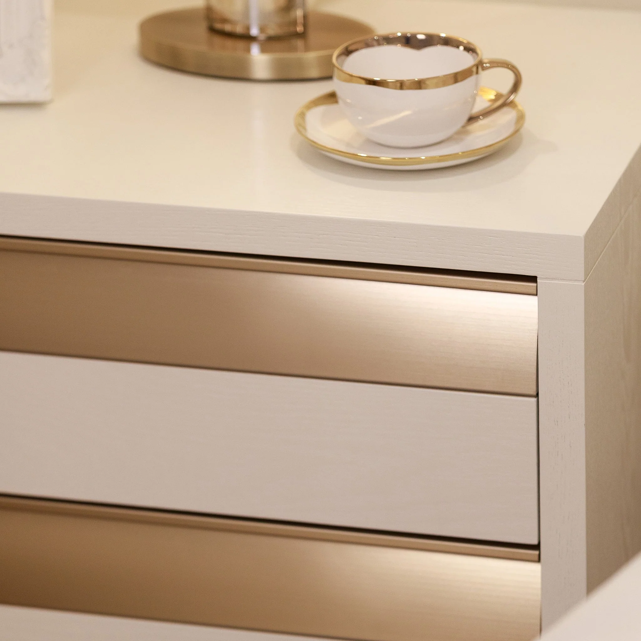 Zayd White & Bronze Premium Large Bedside Table - Image 4