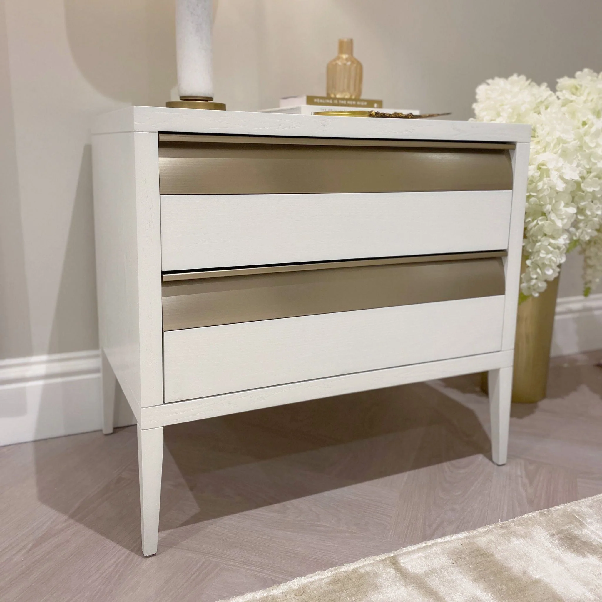 Zayd White & Bronze Premium Large Bedside Table - Image 5