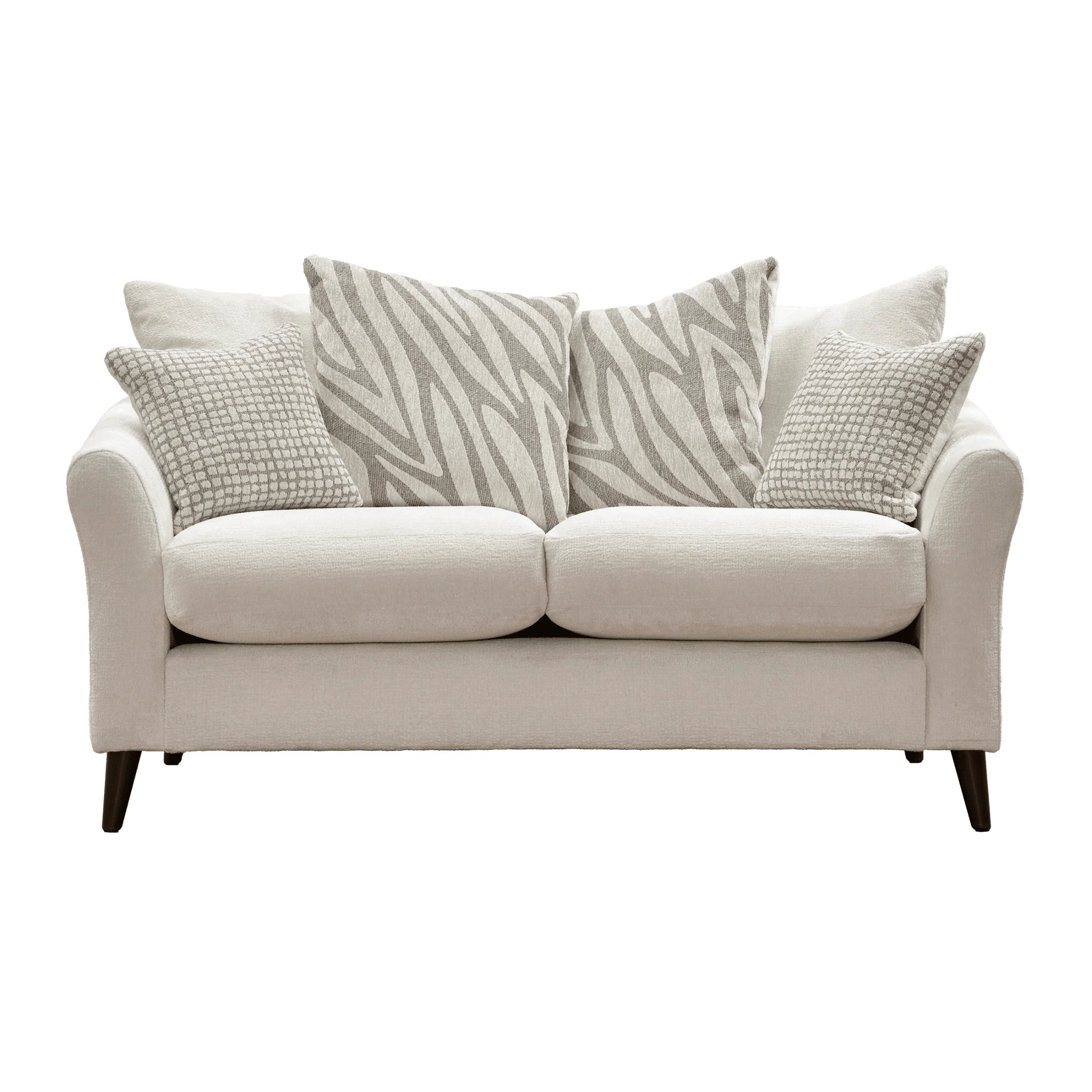 Zelda Cream Textured Chenille Pillow Back 2 Seater Sofa with Patterned Accent Cushions - Image 2