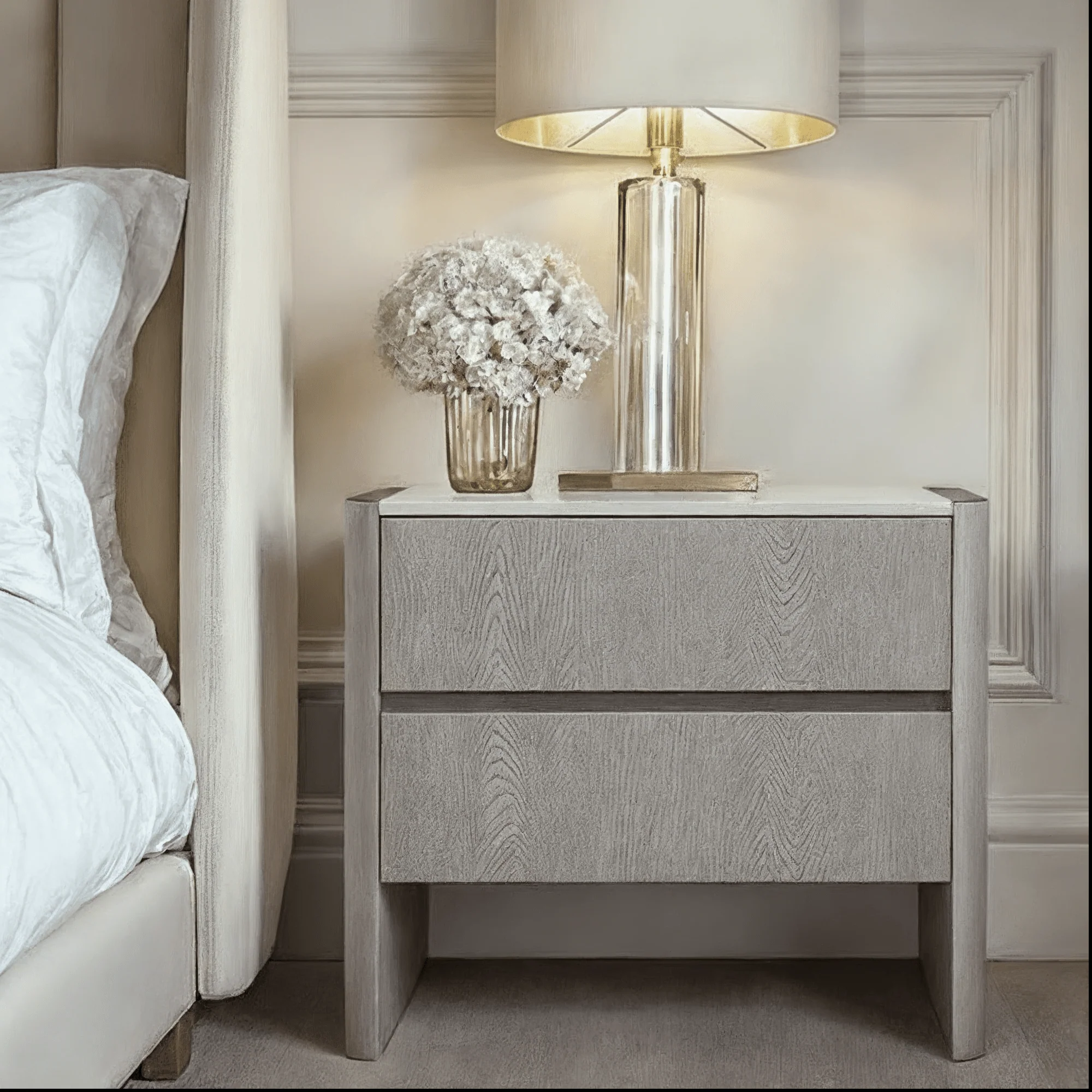 Zendaya 2 Drawer Washed Oak Bedside with Stone Top