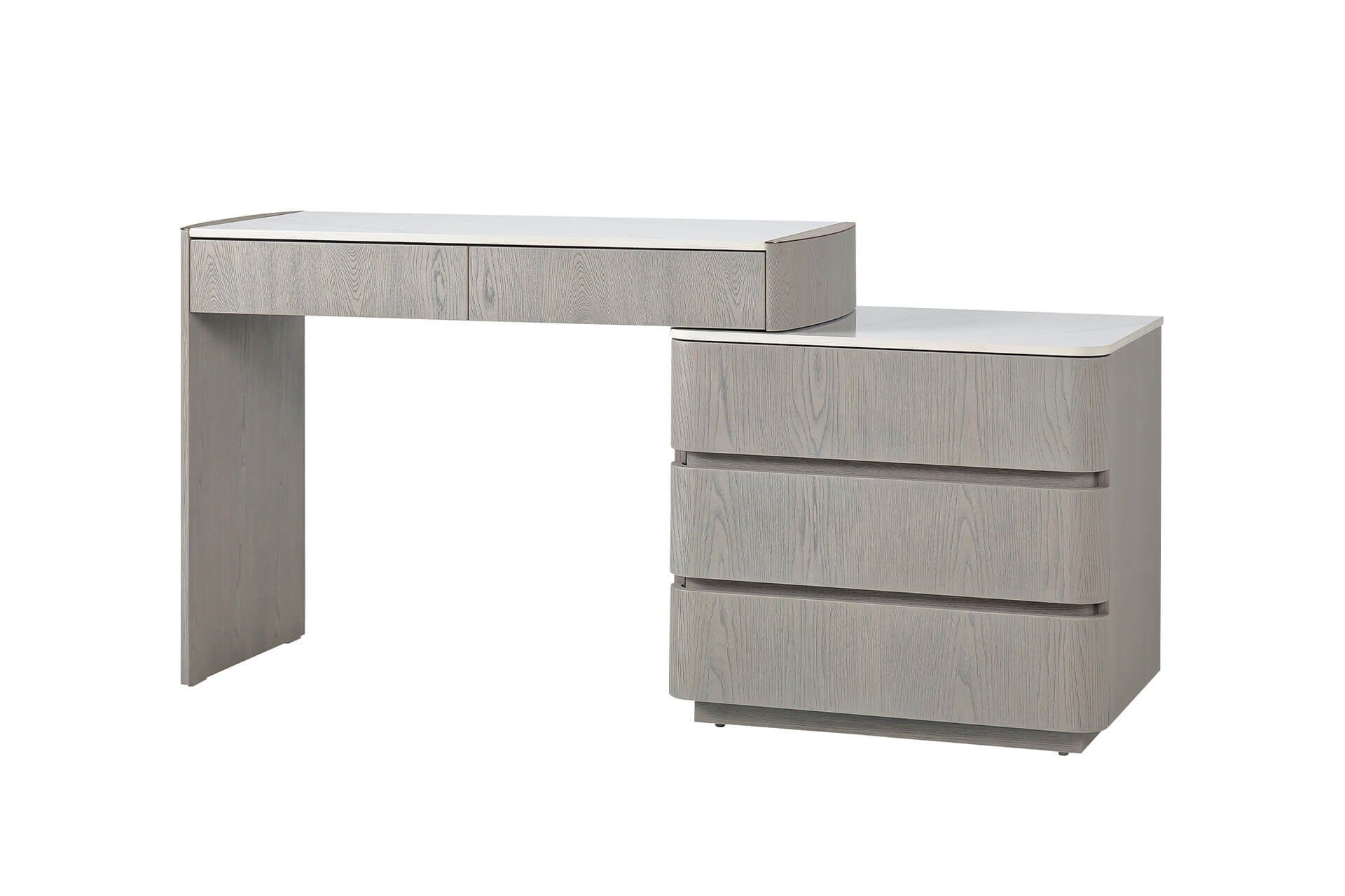 Zendaya 2 Drawer Washed Oak Dressing Table & 3 Drawer Chest with Stone Top - Image 2